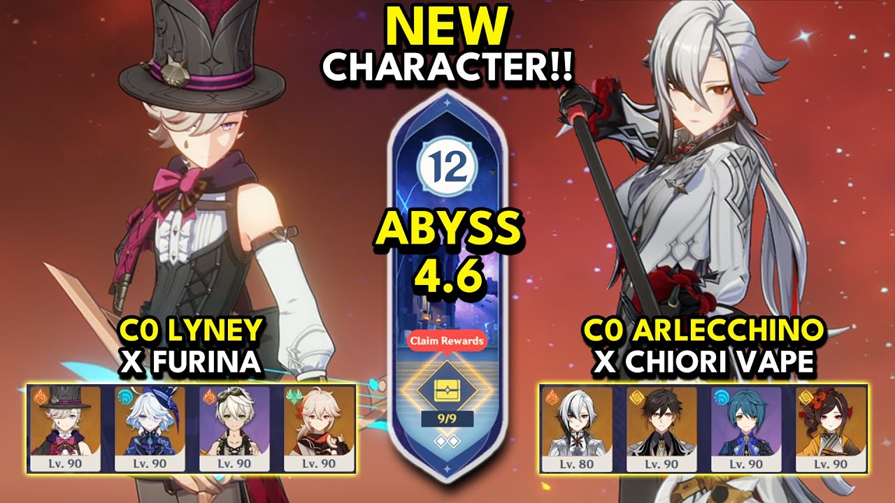 C0 Arlecchino x Chiori & C0 Lyney x Furina | Spiral Abyss 4.6 Floor 12 9 Stars | Genshin Impact 4.6
