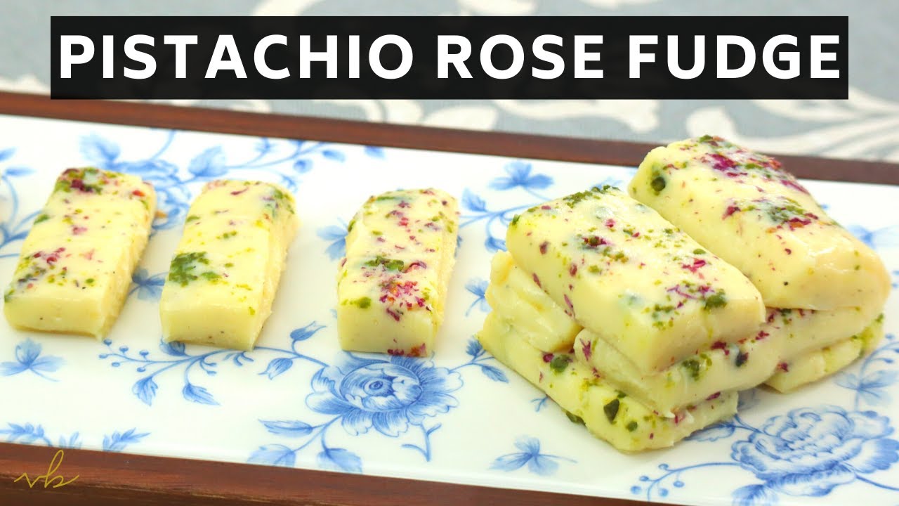 Pistachio Rose Fudge | Barfi Recipe | How to make Fudge (NO BAKE)