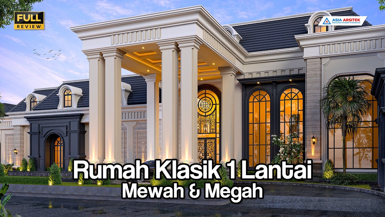 WOWW DESAIN RUMAH KLASIK MEWAH 1 LANTAI DI LAHAN 70 X 29 M DENGAN KOLAM RENANG