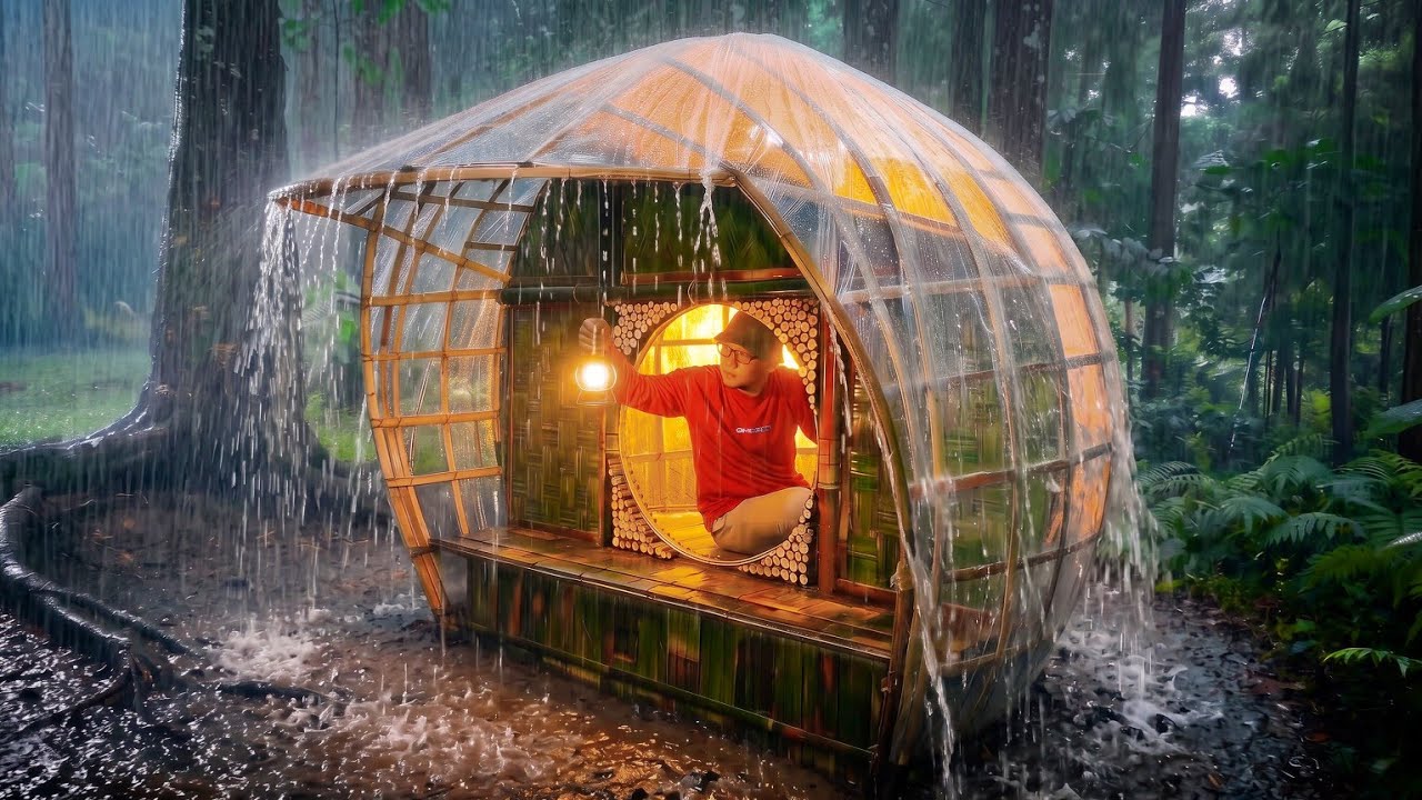 BRUTAL STORM SURVIVAL! Building a Unique Shelter in Heavy Rain
