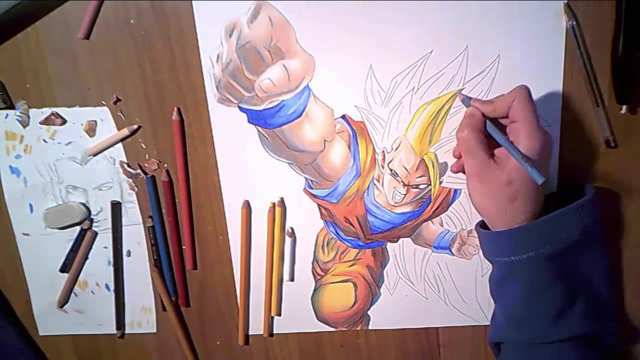 [SPECIAL 1K] Speed drawing Goku SSJ3 Dragon Fist - Francesco Baio V Caludio Draw -