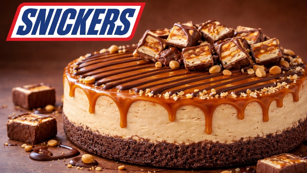 NO-BAKE SNICKERS CHEESECAKE (only 7 ingredients)