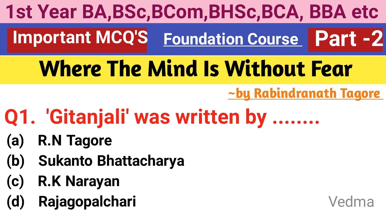1st Year Foundation Course English Chapter 1 Imp Questions| Where The Mind Is Without Fear Imp Ques