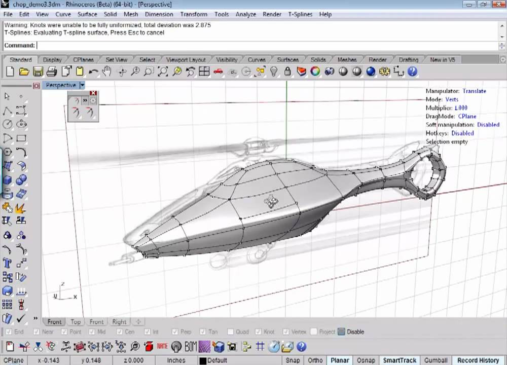3D model from 2D sketch with T-Splines for Rhino