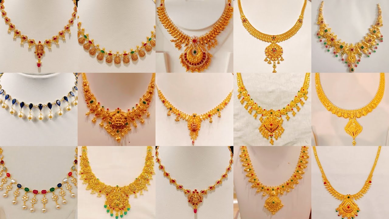 Lightweight gold necklace beautiful collection with weight | short necklace designs