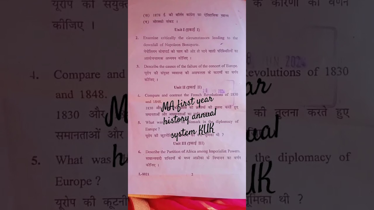 MA first year history annual system KUK old question paper