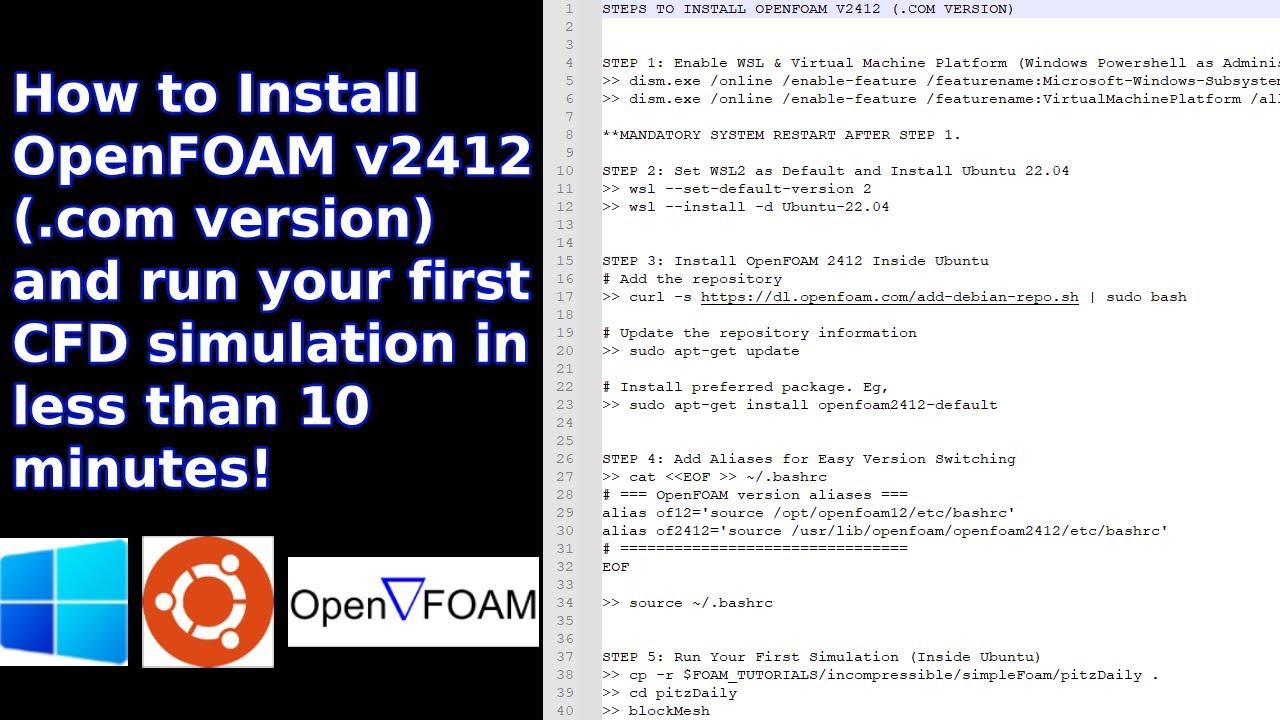 How to Install OpenFOAM v2412 (.com version) and run your first simulation in less than 10 minutes!