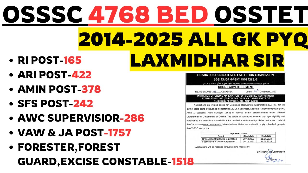 4768 OSSSC RI ARI AMIN BED 2026 I 2014-2025 ALL GK PYQ BY LAXMIDHAR SIR I