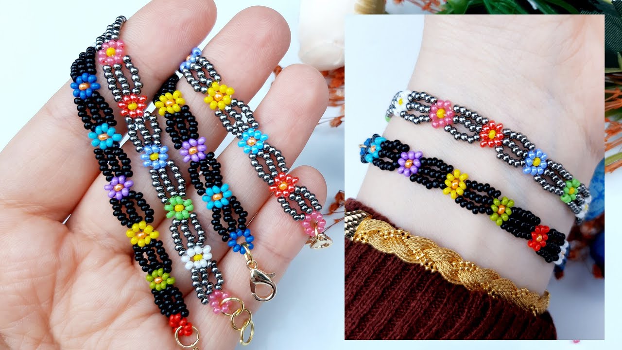 Yeni Başlayanlara Özel Çok Kolay Çiçekli Bileklik Yapımı. Super easy Flower Bracelet Making.