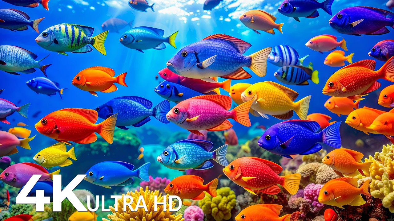 AQUARIUM 4K (ULTRA HD) - Beautiful Fish Swimming & Colorful Sea Life Video 🐠 Deep Sleep Music #35