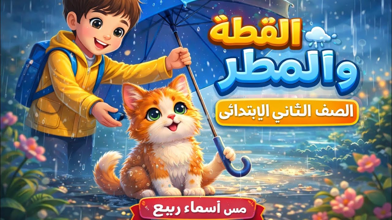 القطة والمطر 🐱🌧️ الصف الثاني الابتدائي مس أسماء ربيع عام 2026  الترم الثاني 