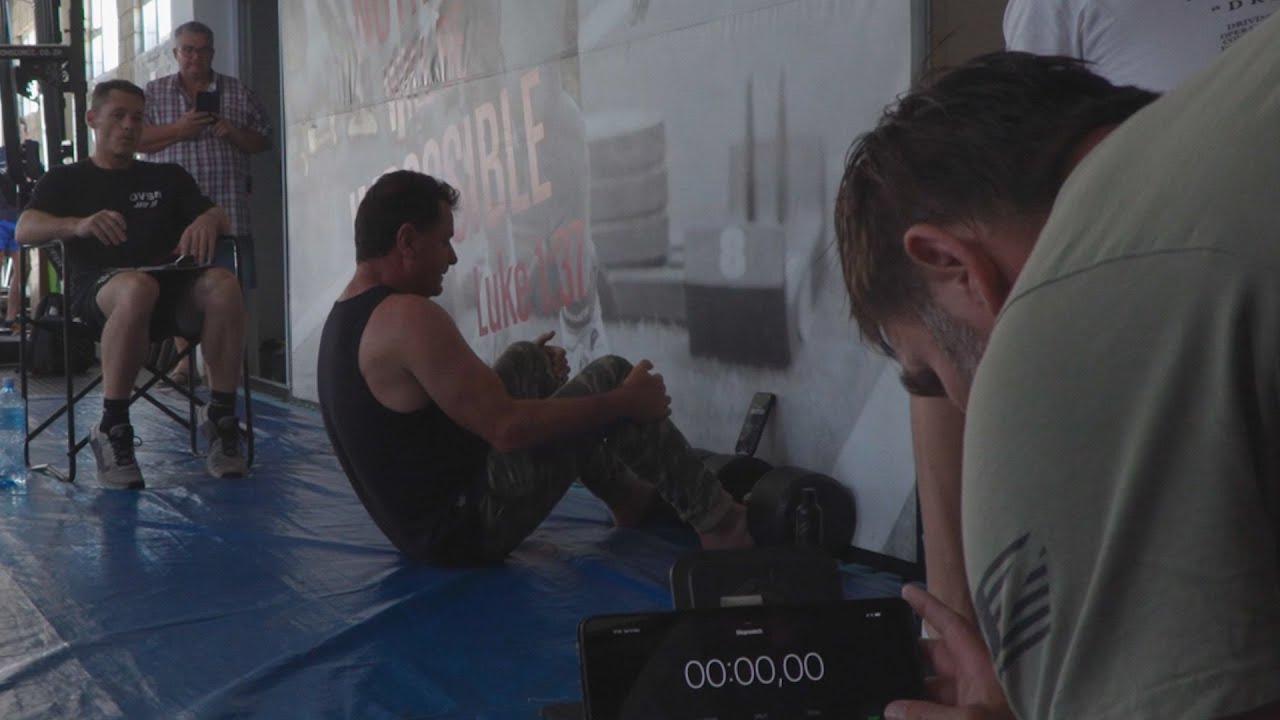 Terry Gibbon World record attempt for most situps in 15 minutes - 765 (unofficial count)