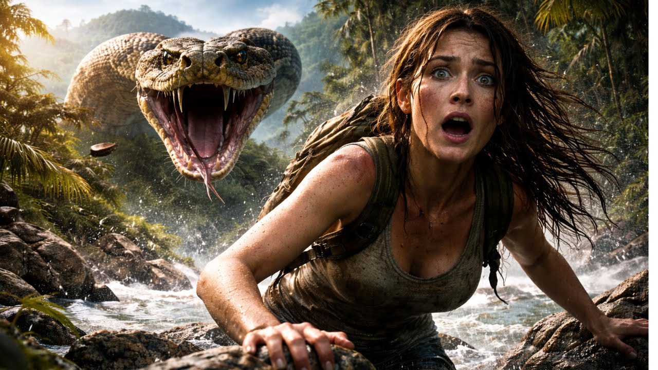 Surviving Amid the Flooded Forest  A Girl Alone Confronts a Giant Snake