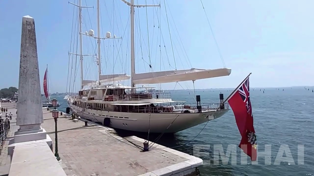Athena, a 295ft-long three-masted schooner, docked in Venice
