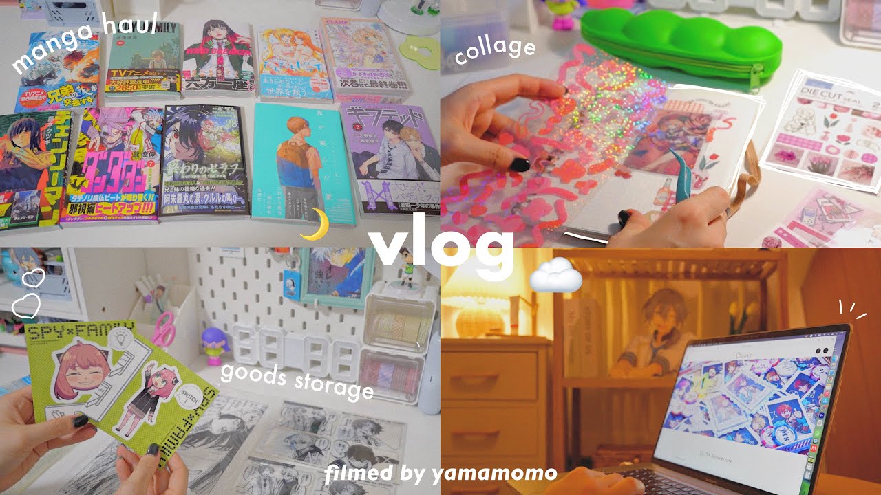 VLOG/今宵はとことんオタ活🌙📒グッズの開封&収納のお時間￤マンガ購入品,コラージュ,一人暮らしオタクの日常☁️manga haul,anime goods storage