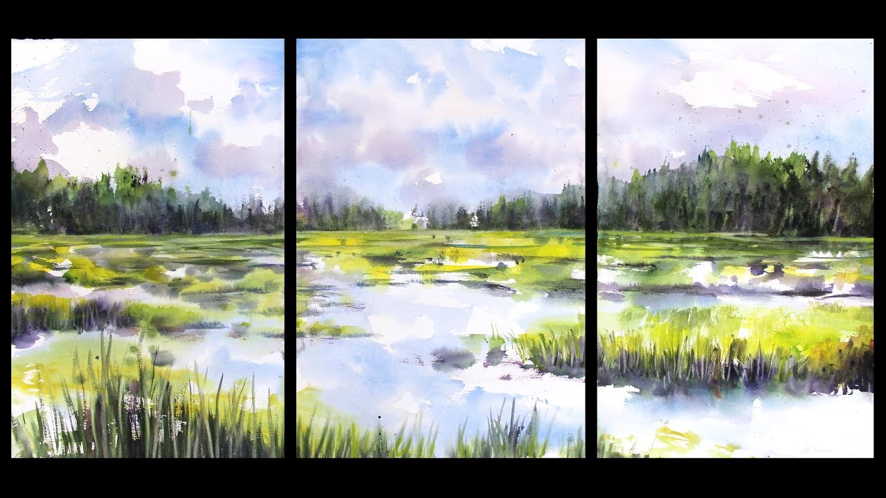 Triptych painting:  Marsh