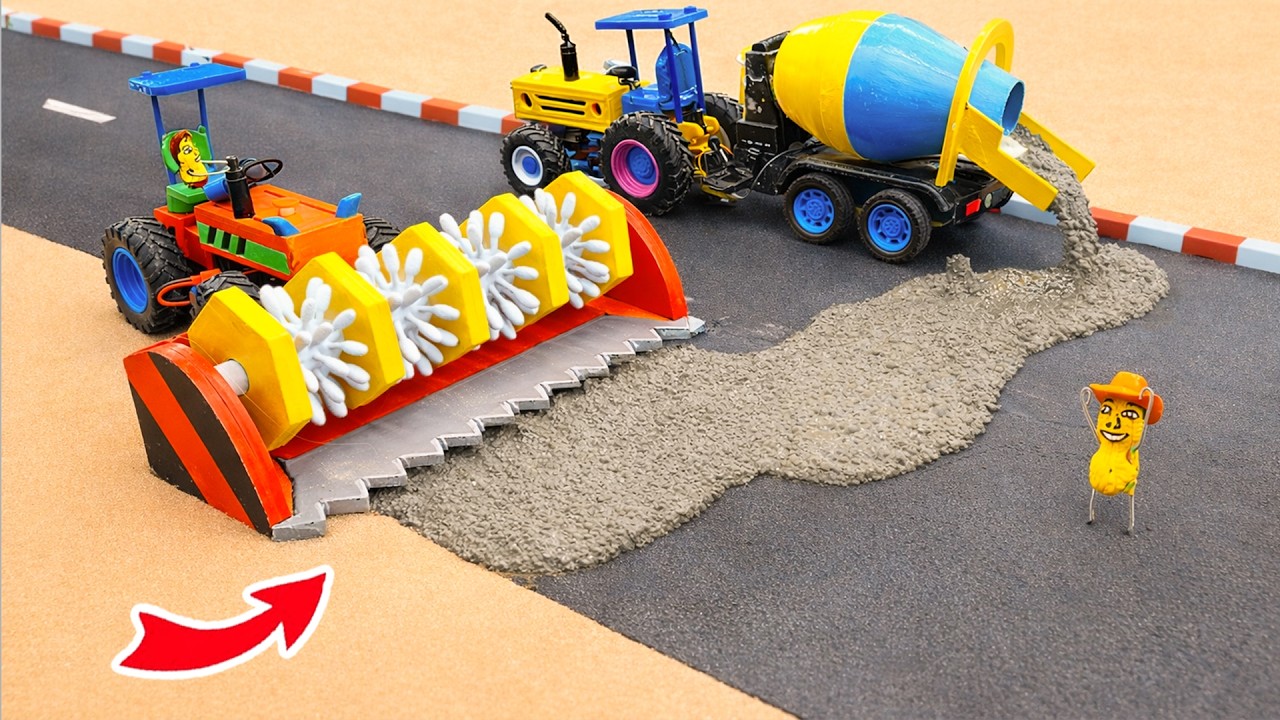 DIY Mini Tractor Bulldozer to making concrete road  with Mixer Truck | @MiniTractorCoco​