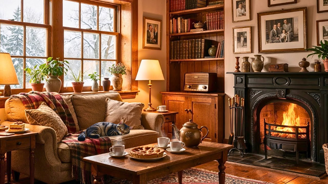 Relaxing 1950s Winter Afternoon ❄️ Oldies Playing in Another Room | For Study, Sleep & Unwind