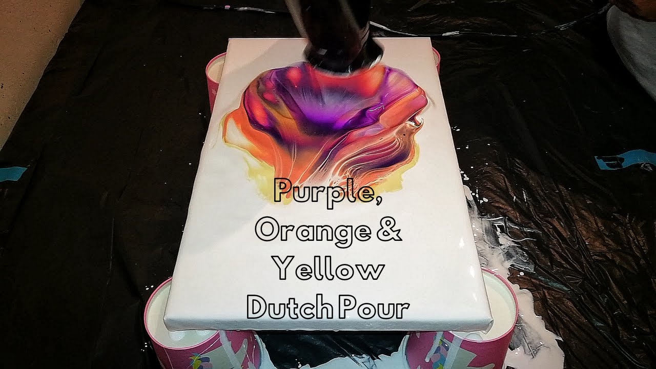 (49) Purple, Orange and Yellow Dutch Pour - acrylic pour.
