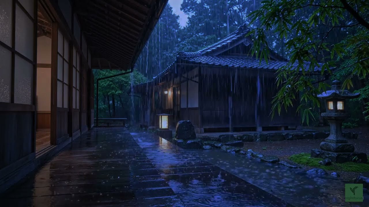 Sleep Sounds 8 Hours : Midnight Rainstorm with Gentle Thunder and Sleep Piano Music