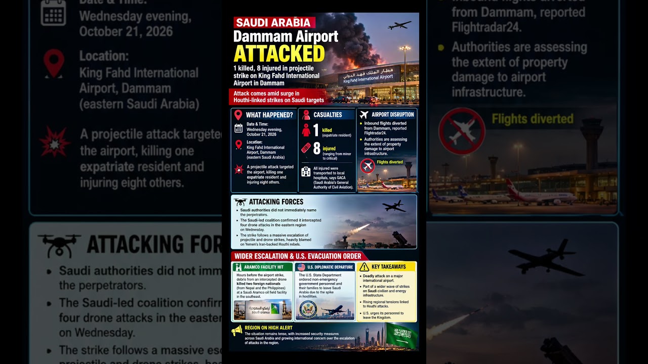 One killed, eight injured in attack on Saudi Arabia&rsquo;s King Fahd airport #news #shorts