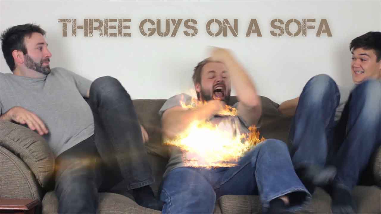 Three guys on a sofa