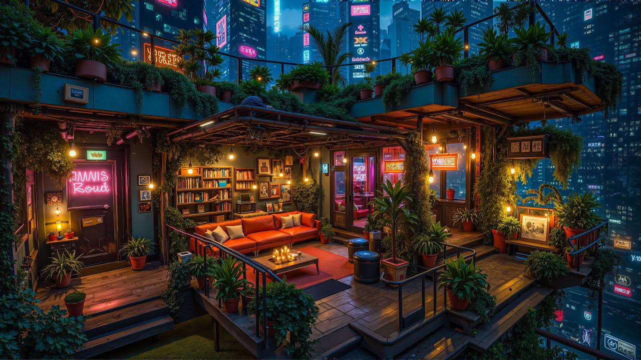 Cyberpunk Rain Escape | Urban Neon Lounge 🌧️ for Study, Focus & Relax | 4K