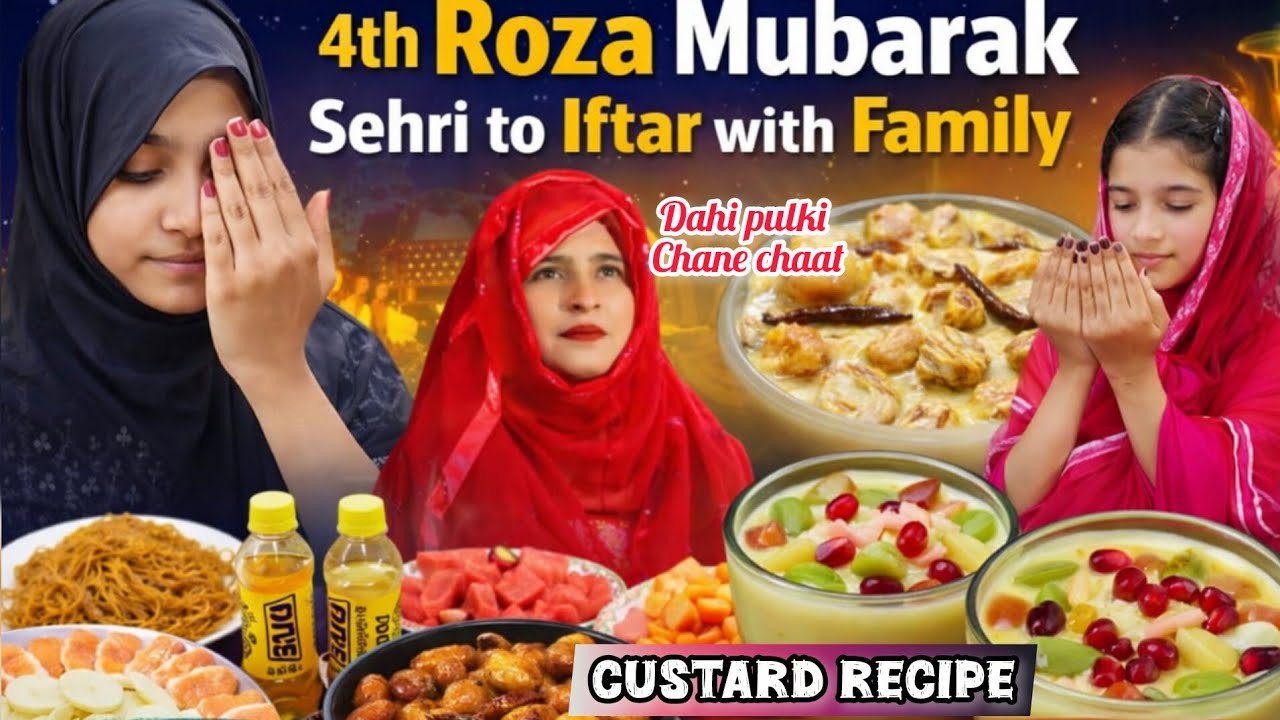 4th roza mubarak 🕌 sehri to iftar with family 🥰 custard recipe 🤤 dahi phulki chane chaat 🌙♥️