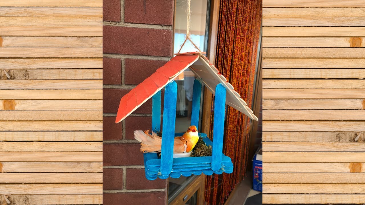 BIRD HOUSE using Popsicle stick / KUŞ Evi Yapımı Dondurma Çubuğu ile