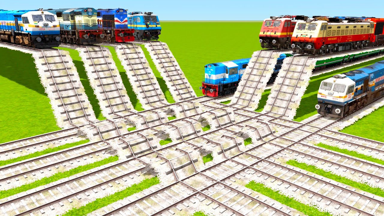 8 HIGHEST SPEED TRAINS FACE TO FACE CROSSING FROM HIGH PLACE RAILROAD TRACKS|🔺 Train simulator|