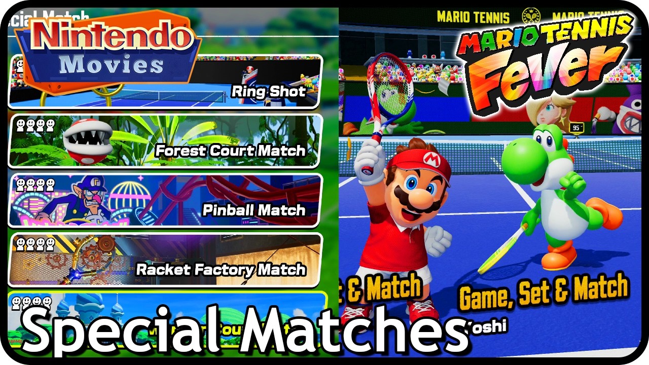 Mario Tennis Fever - All Special Matches (2 Players, Mario and Yoshi)