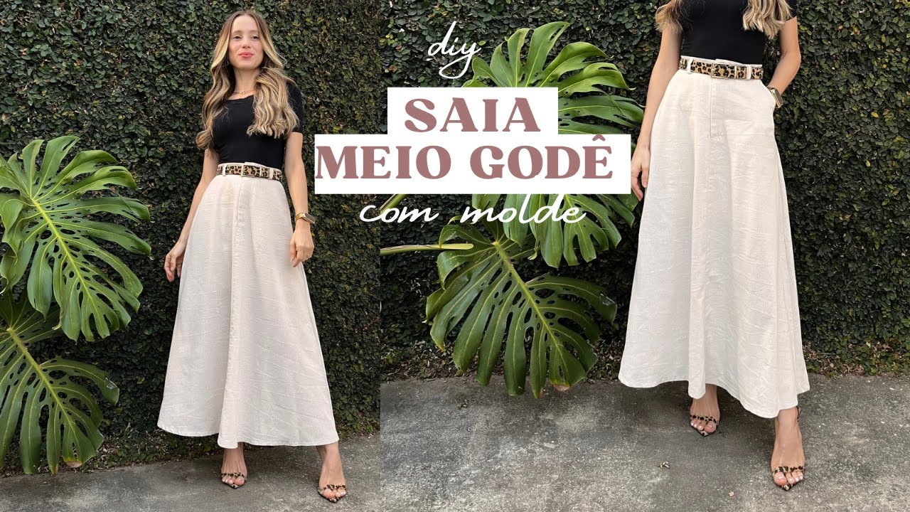 SAIA MEIO GODÊ COM BRAGUILHA E BOLSO com moldes | Aula de costura ✨