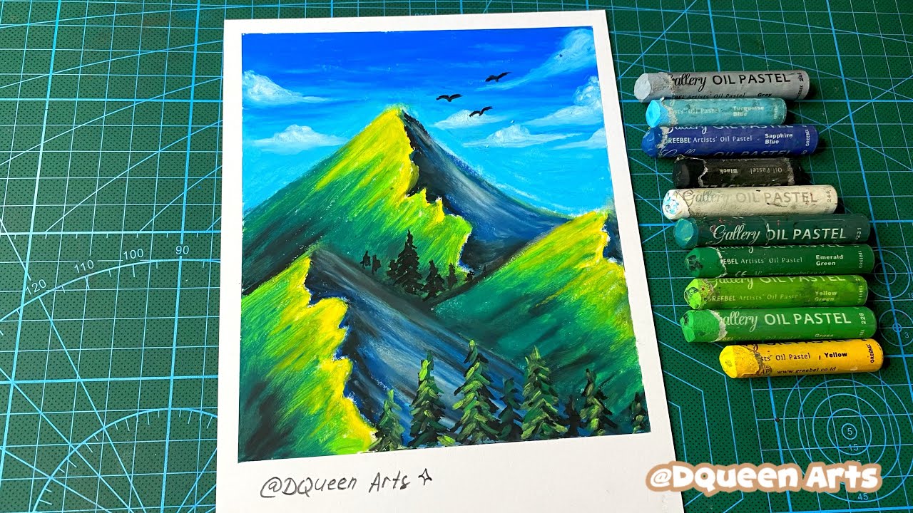 Cara gambar gunung pakai krayon oil pastel untuk PEMULA | by DQueen Arts 