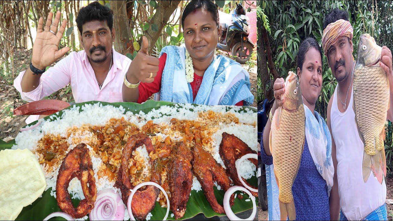 2.5 kg Catla fish Eating and Cooking on Village Style eating Fish fry ,Fish Curry & Unlimited rice