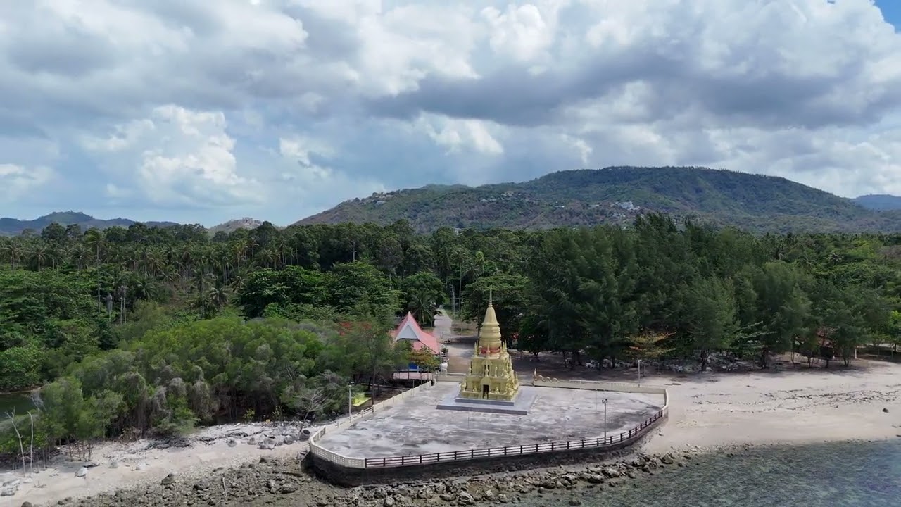 Flight around Thai temple by the beach in South Koh Samui, Thailand, May 14th 2024