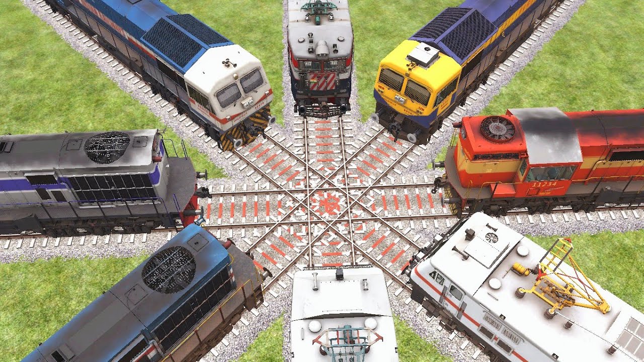Eight Trains Run 🔺️ At Bumpy Branched Railroad Tracks / Train Simulator- Indian Train / Railworks 3