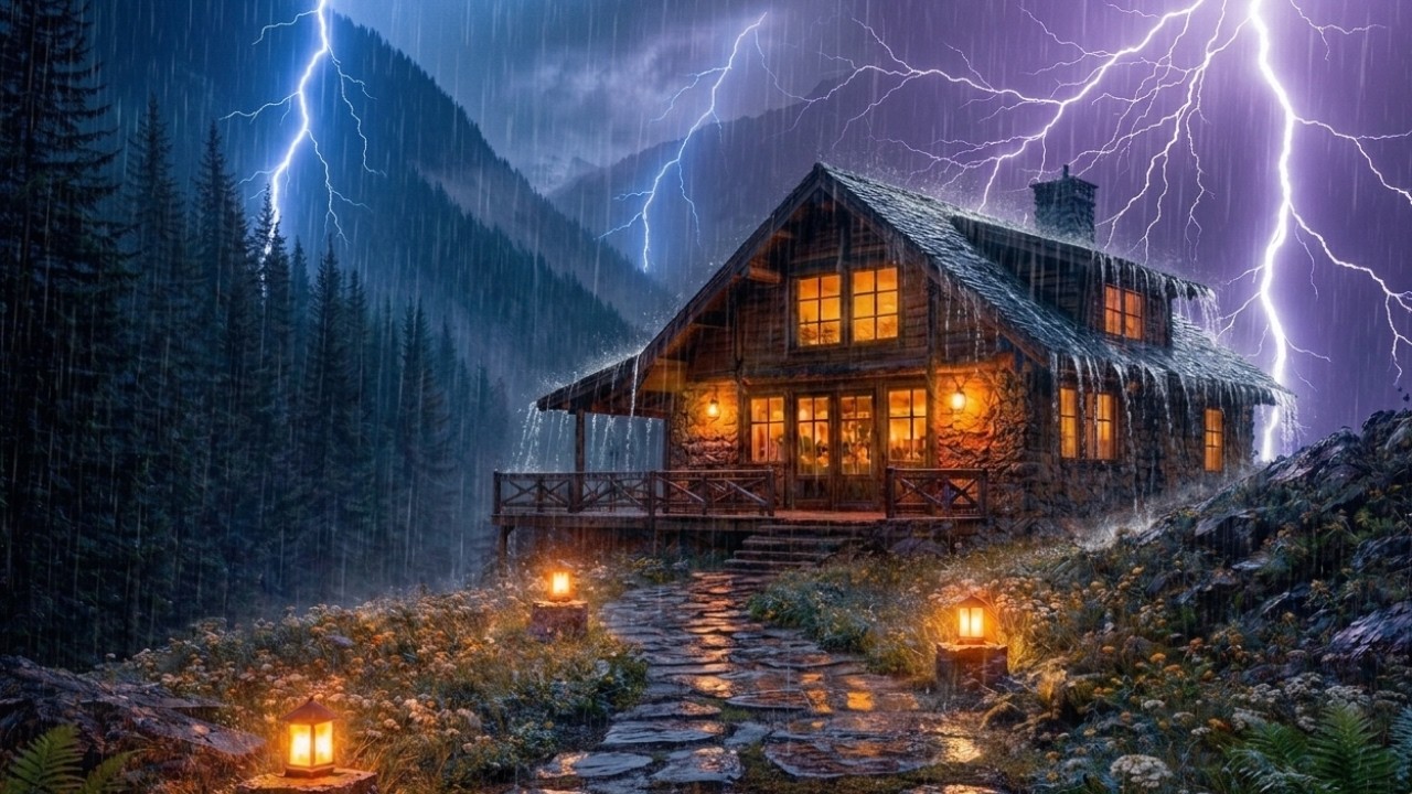 Звуки грозы ночью в горах для глубокого сна всю ночь