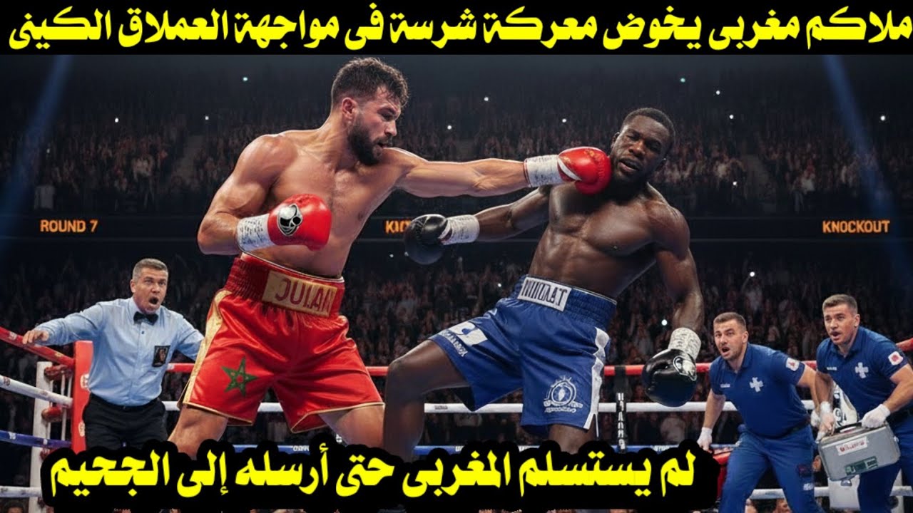 ملاكم مغربى يخوض معركة شرسة فى مواجهة العملاق الكينى/ لم يستسلم المغربى حتى أرسله إلى الجحيم 