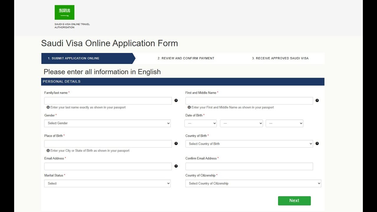 Saudi eVisa Application Process