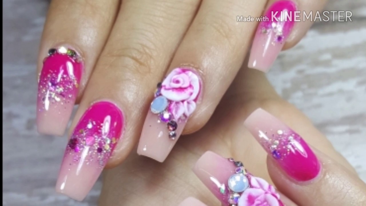 Cambió de Diseño/ Relleno / UÑAS Acrilicas 2017 con flor en 3d