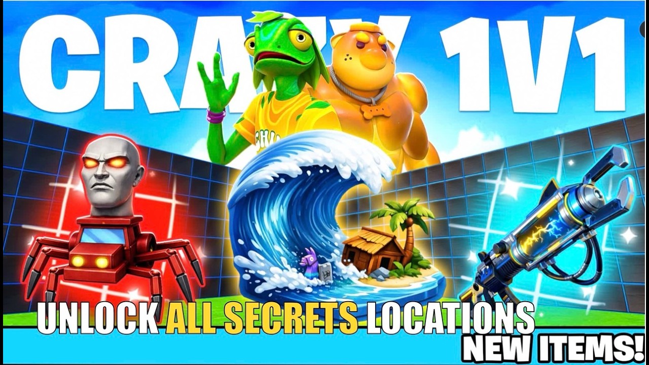 CRAZY 1V1 FFA ALL GUNS & RIDES MAP FORTNITE CREATIVE (PART 49) - FIND ALL NEW SECRETS LOCATIONS