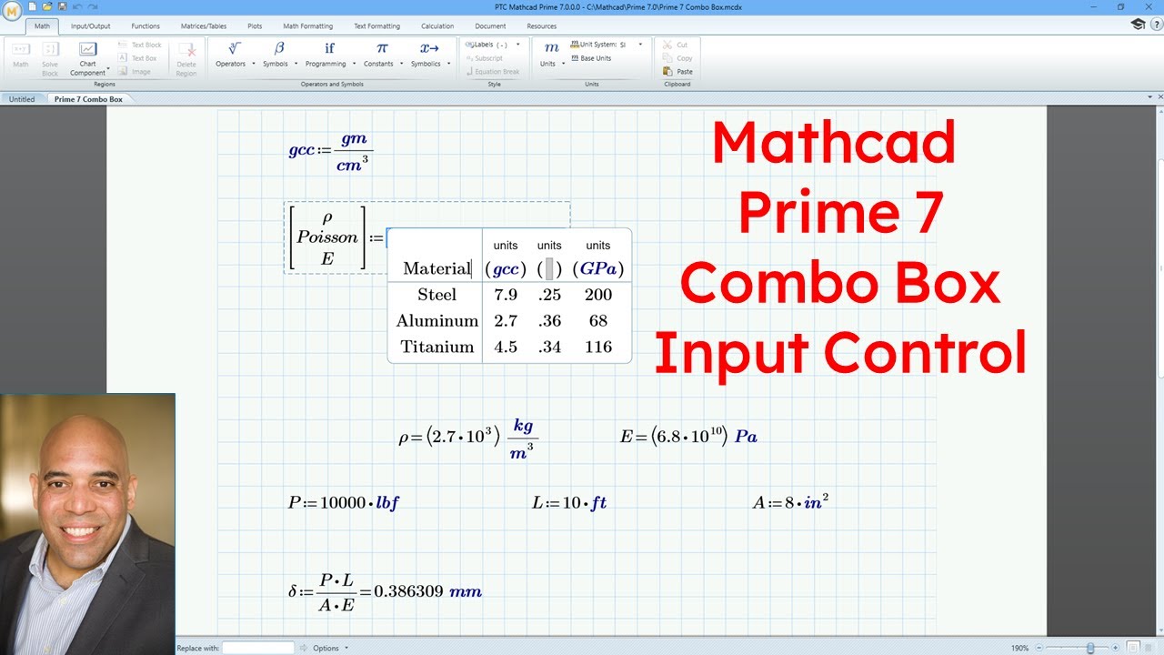 PTC Mathcad Prime — управление вводом в виде комбинированного списка