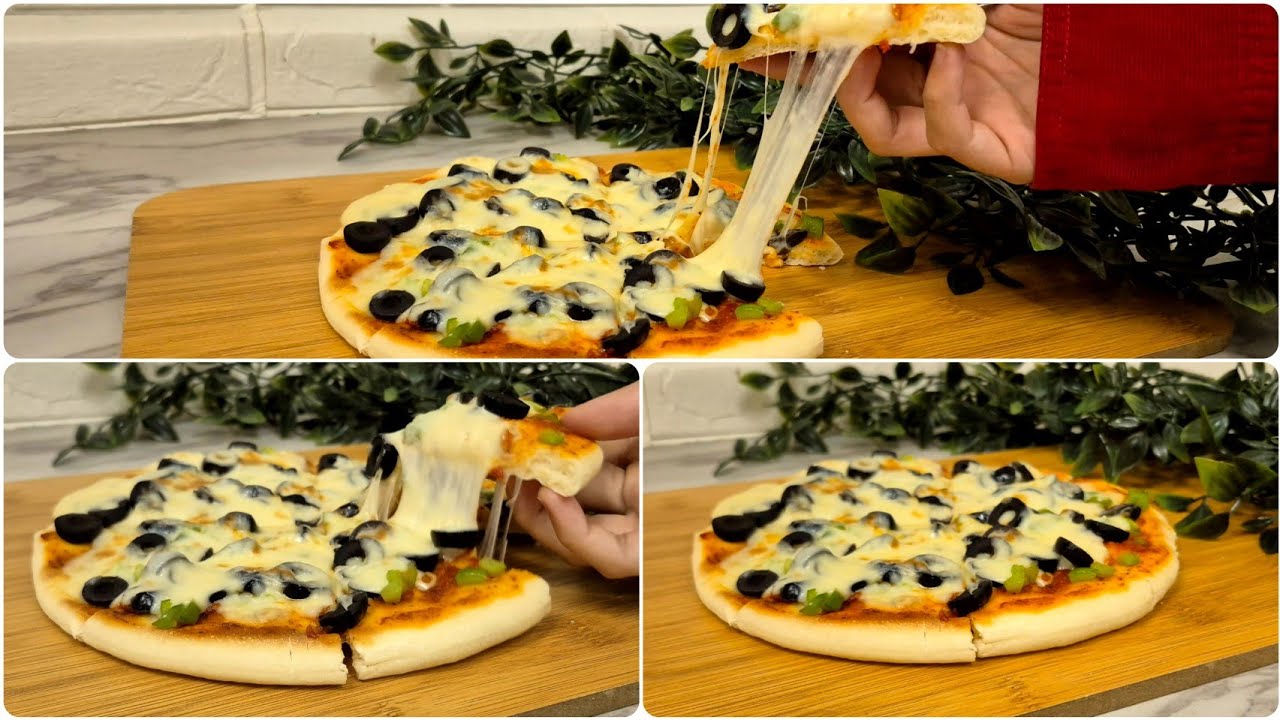 ألذ بيتزا ممكن تعملوها في البيت بعجينة خفيفة وصلصة سريعة pizza