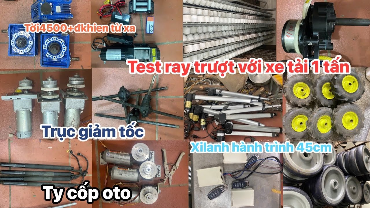 Trục Giảm Tốc, Xilanh Điện Hành Trình 45cm, Bánh Xe Chịu Tải,Motor giảm tốc 24V