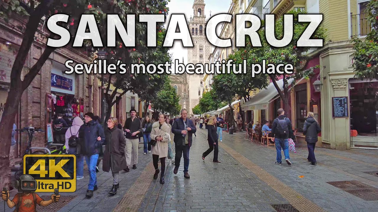Beautiful Santa Cruz Neighborhood in the rain | Sevilla in 4K | Virtual Walking Tour Spain