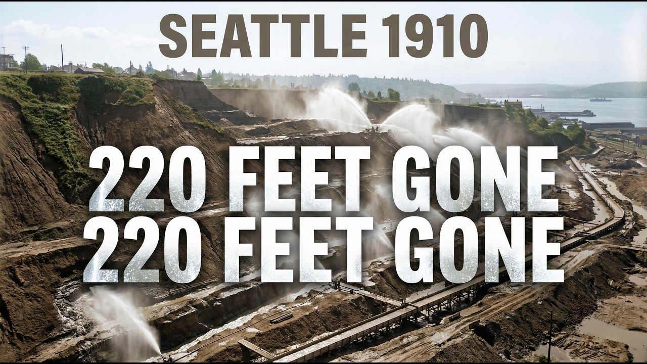 Seattle 1910: When Water Cannons Erased a 220-Foot Mountain (AI Reconstruction)
