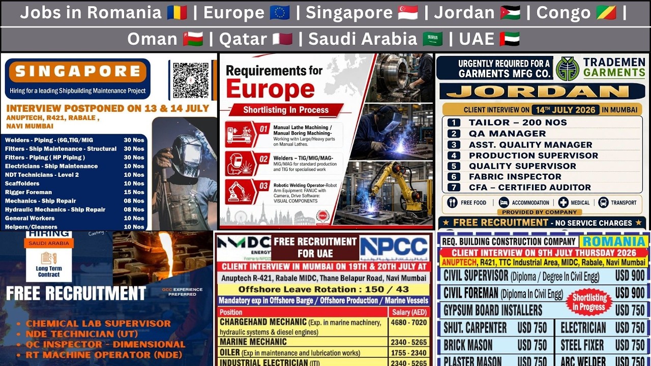 Jobs in Romania, Europe, Singapore, Jordan, Congo, Oman, Qatar,  Saudi Arabia,  Dubai UAE