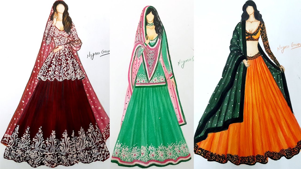 Fashion Illustration compilation(speed draw dress designs)part1Nagma designs