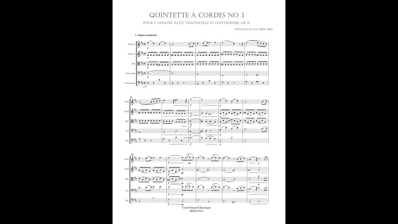 Adolphe Blanc – 3e Quintette à cordes avec contrebasse