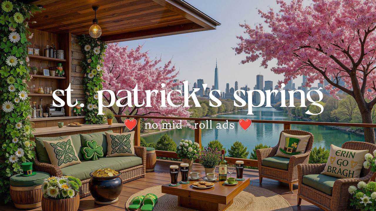 🍀 St. Patrick’s Spring Jazz (NO MID-ROLL ADS) – Warm Piano & Nature Ambience